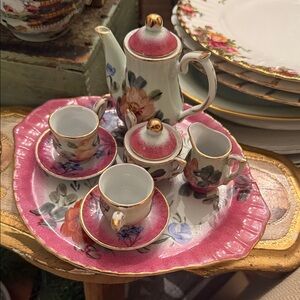 Floral Pink and Gold Tea Set